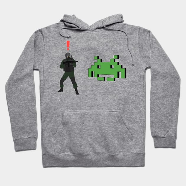 Metal Gear Solid Enemy Soldier Alert Space Invaders Hoodie by Bevatron